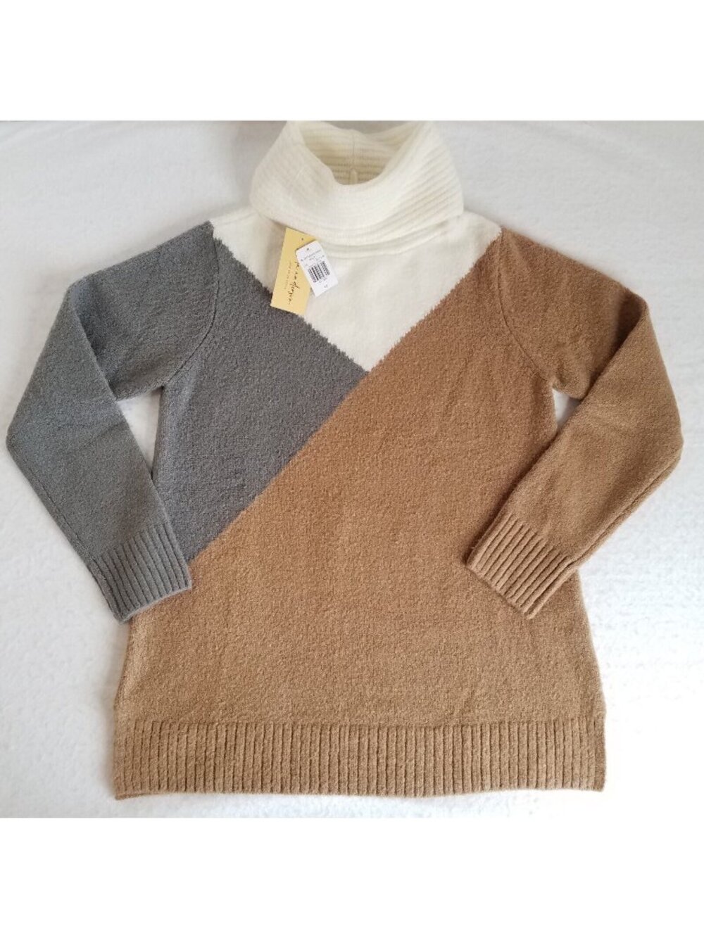 Linda Anderson Cowl Neck Tunic Sweater SUPER SOFT MEDIUM Brown Grey Ivory